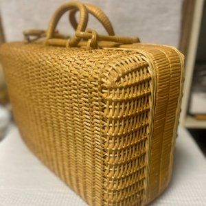 Vintage Wicker Picnic Purse/Basket w/Red Gingham Interior - No Metal